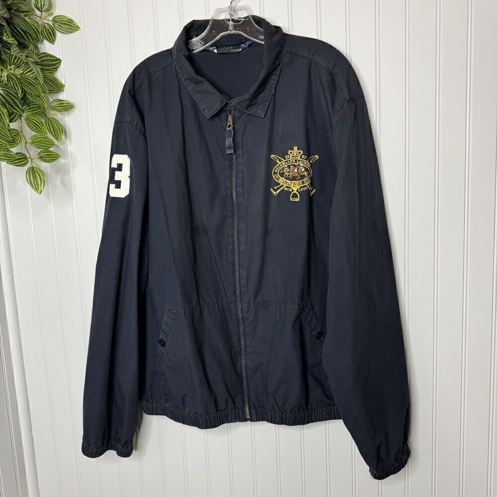 Vintage Polo Ralph Lauren Men’s 2XL Zip Collared Jacket Navy Blue Embroidered